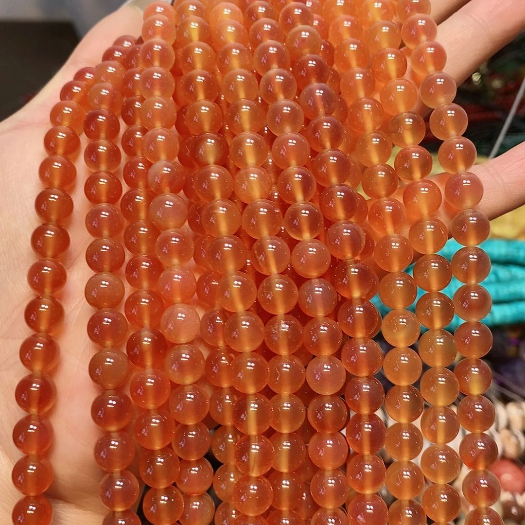 散珠玛瑙/玉髓8mm橘红溏心一条