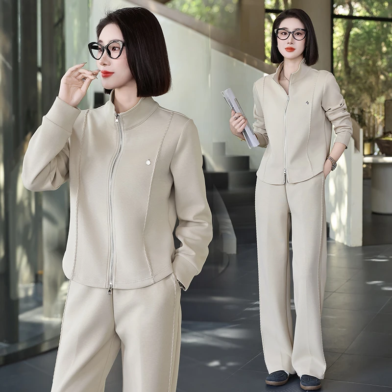 时尚休闲套装女2025春季新款洋气减龄小个子百搭上衣直筒裤两件套