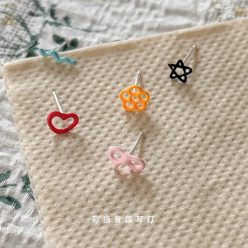 足银耳饰 可爱童趣彩色耳环百搭甜美少女心耳钉小巧夏季免摘耳饰
