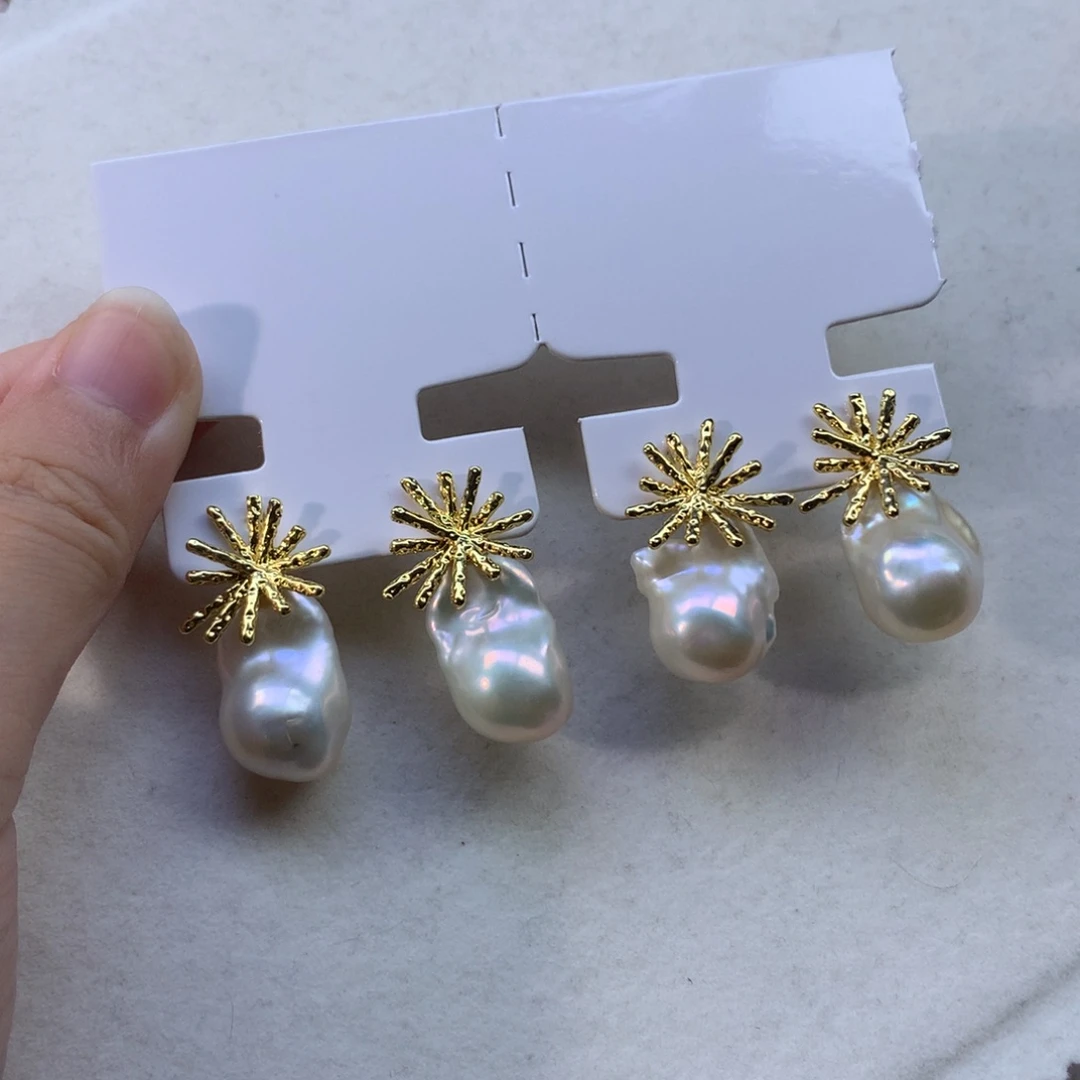 合金淡水珍珠耳环福利烟花金色随机1复古