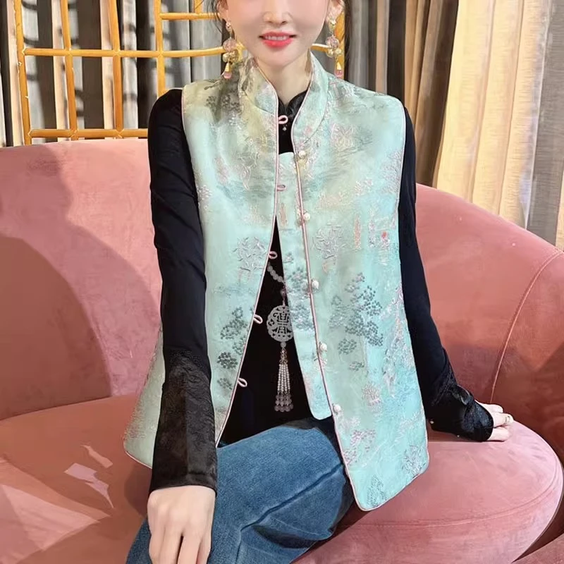 新款复古春夏中式上衣民族风绣花马夹唐装女装旗袍背心