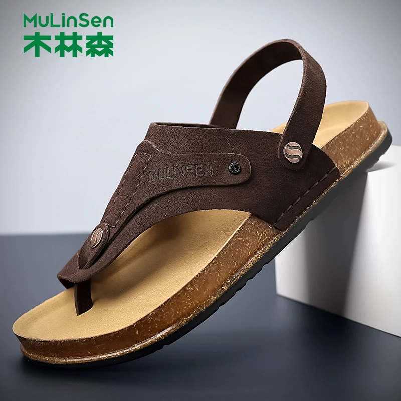 木林森男鞋夏季皮接耐磨人字拖男款防滑凉拖夏天潮流时尚沙滩凉鞋