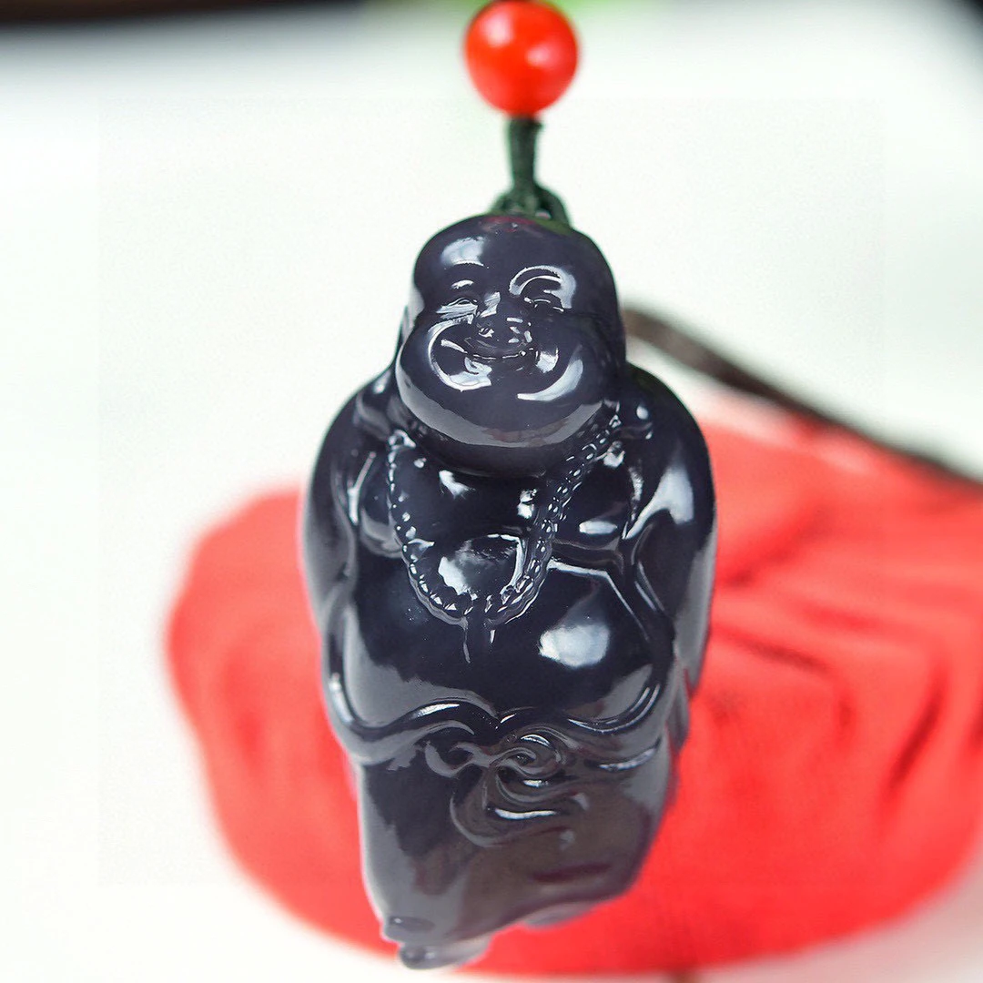 和田玉烟紫佛玉坠女士弥勒佛项链挂件大肚佛笑佛吊坠女款