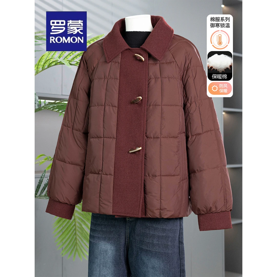 罗蒙胖妈妈冬装棉衣外套时尚围巾领加大码中老年人女秋冬羽绒棉服