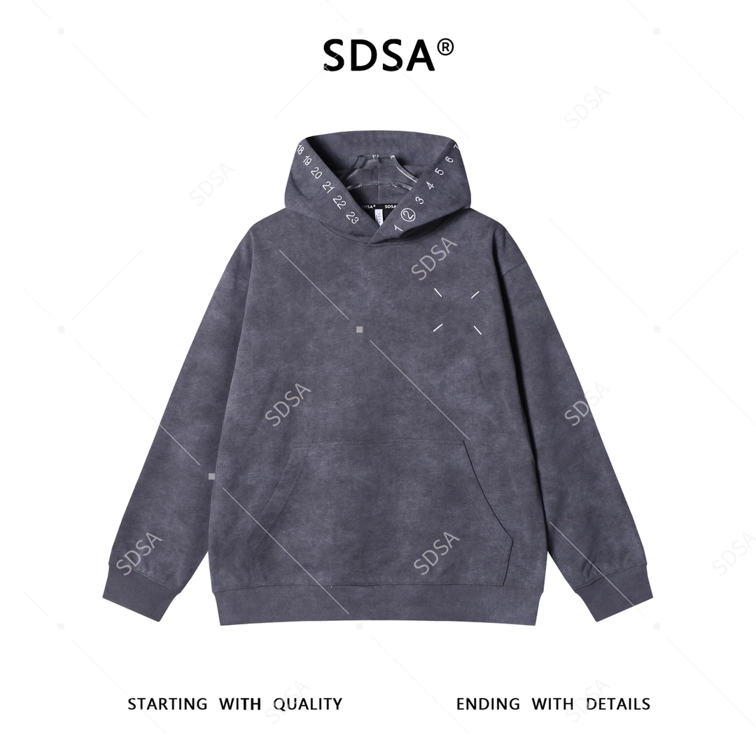 SDSA男士秋冬新款痞帅男装潮牌扎染刺绣数字连帽卫衣百搭宽松上衣