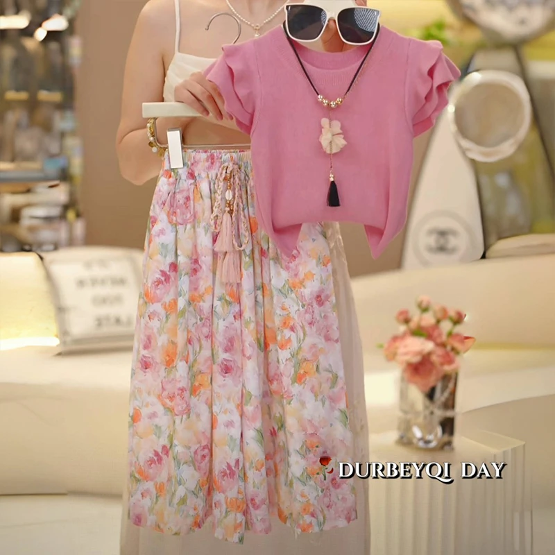 女童碎花防蚊裤套装夏季2025新款儿童休闲夏装女孩飞袖上衣两件套