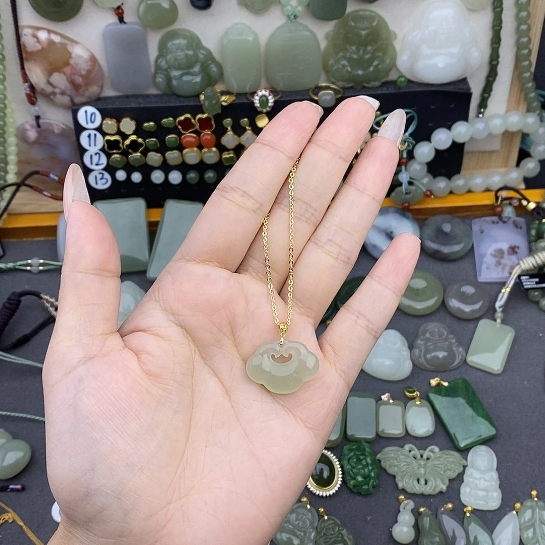 和田玉银S925镶嵌吊坠(不含链)