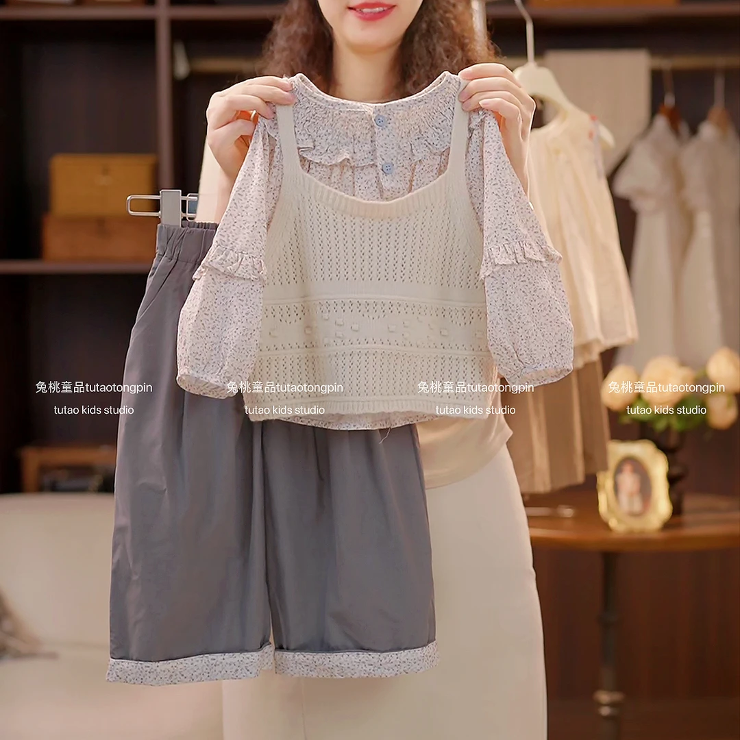 2025秋季新款森系女童套装百搭宽松三件套洋气长袖透气