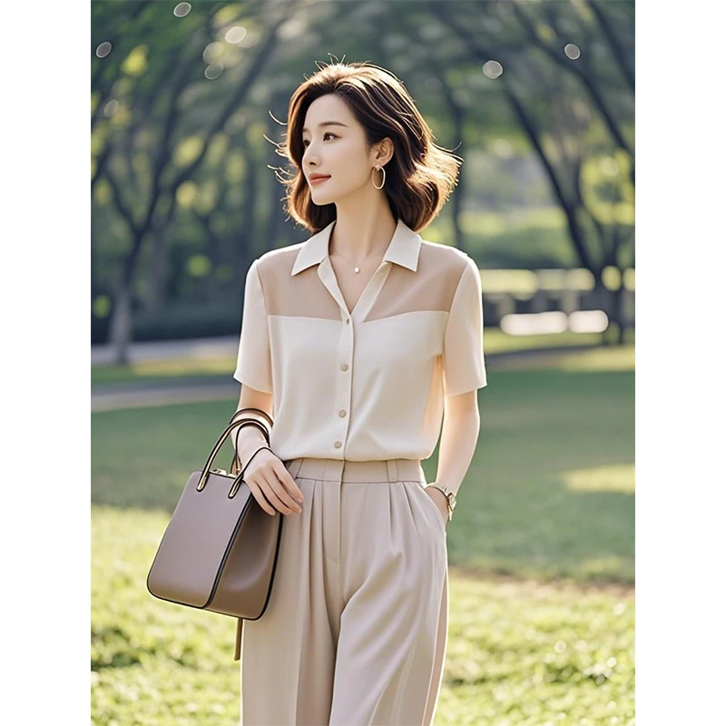 2025夏装搭配设计感撞色高级感气质时尚职业衬衫休闲百搭韩版上衣