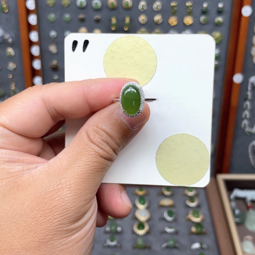 和田玉（碧玉）戒指银S925镶嵌和田玉11