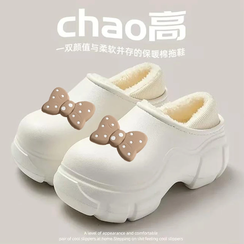 高跟厚底防水棉鞋女冬季带后跟外穿棉拖鞋加厚家居保暖办公棉鞋