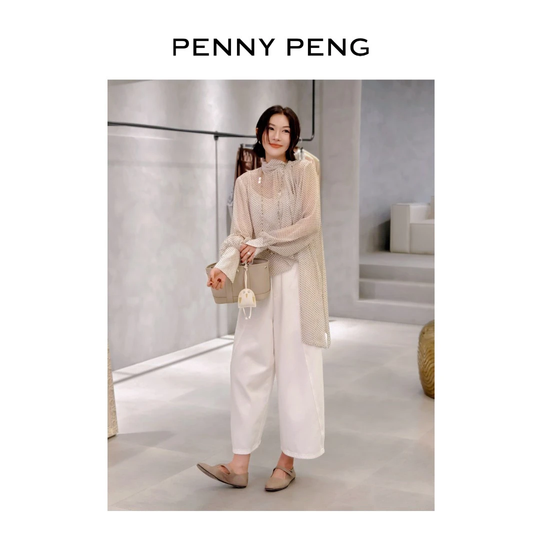 PENNYPENG波点交响曲夏季新款100桑蚕丝两色设计感气质波点衬衫