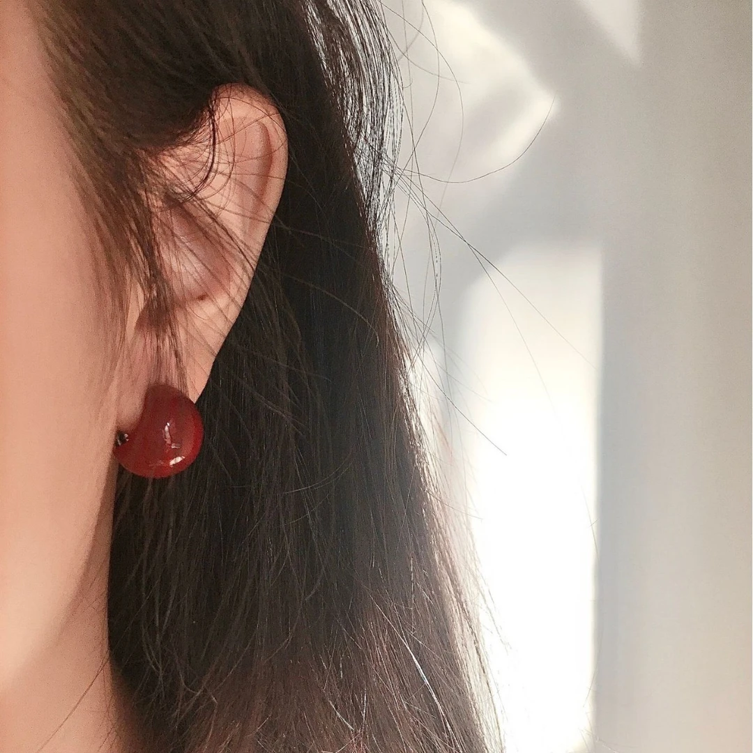 铜合金耳饰 【勃艮第红】复古港风酒红秋冬耳环百搭氛围感耳钉耳夹
