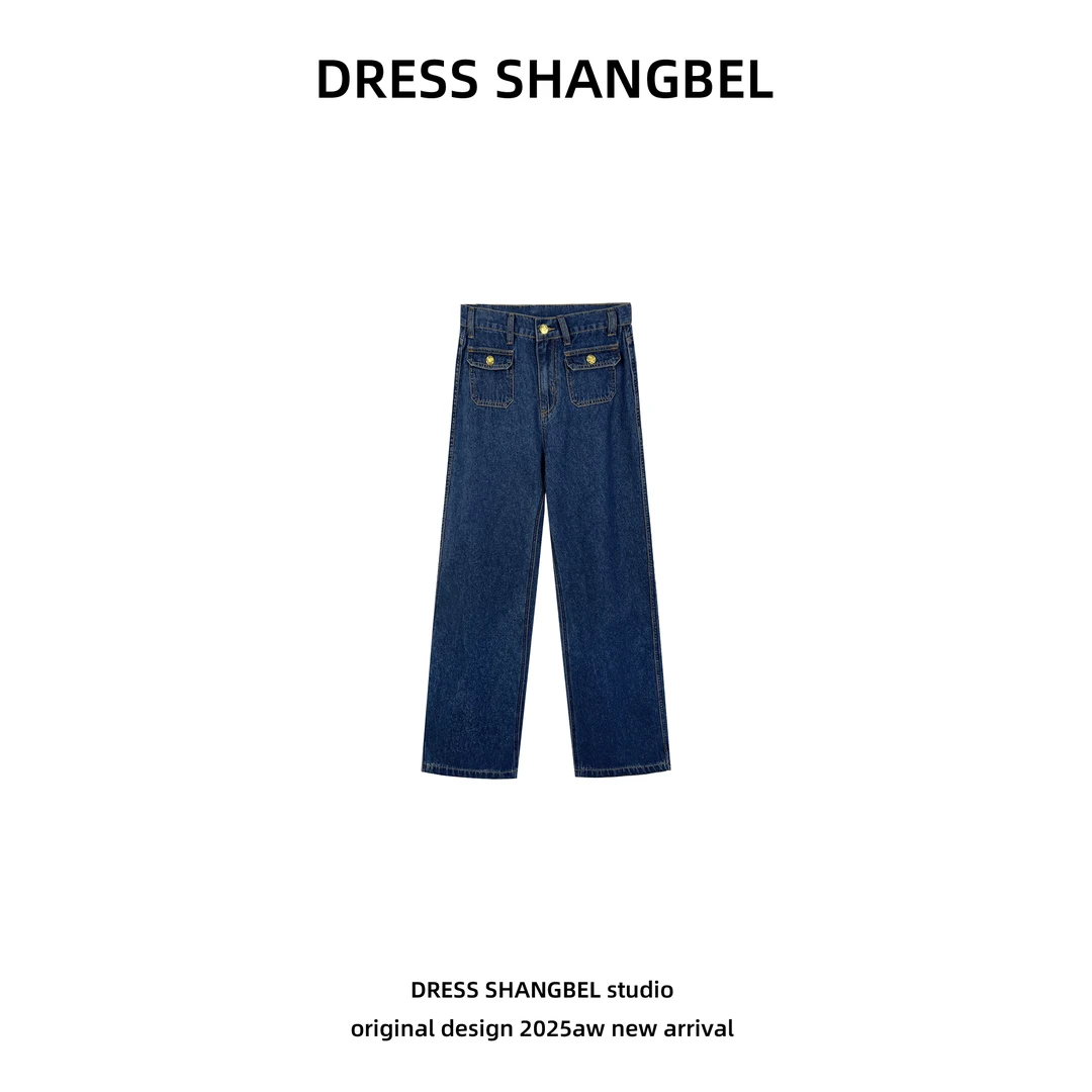 DRESS 2025新款C复古前口袋水洗高腰遮胯显瘦牛仔裤5323