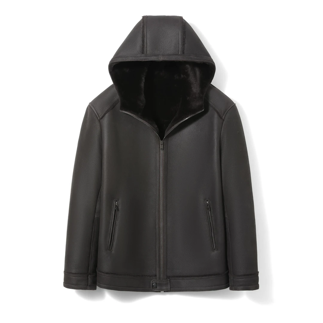 玛瑞 泰勒 2169男装轻奢休闲连帽款冬款西班牙美利奴皮毛一体外套