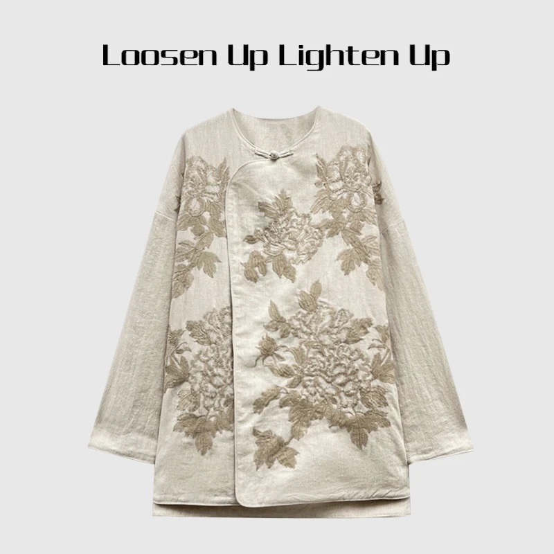 Loosen Up【手绘牡丹花】设计师款法国雨露亚麻新中式风宽松外套
