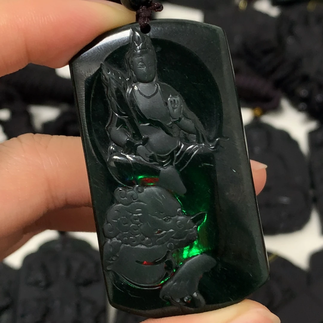 翡翠未镶嵌颈饰天然缅甸a货钢琴黑挂件