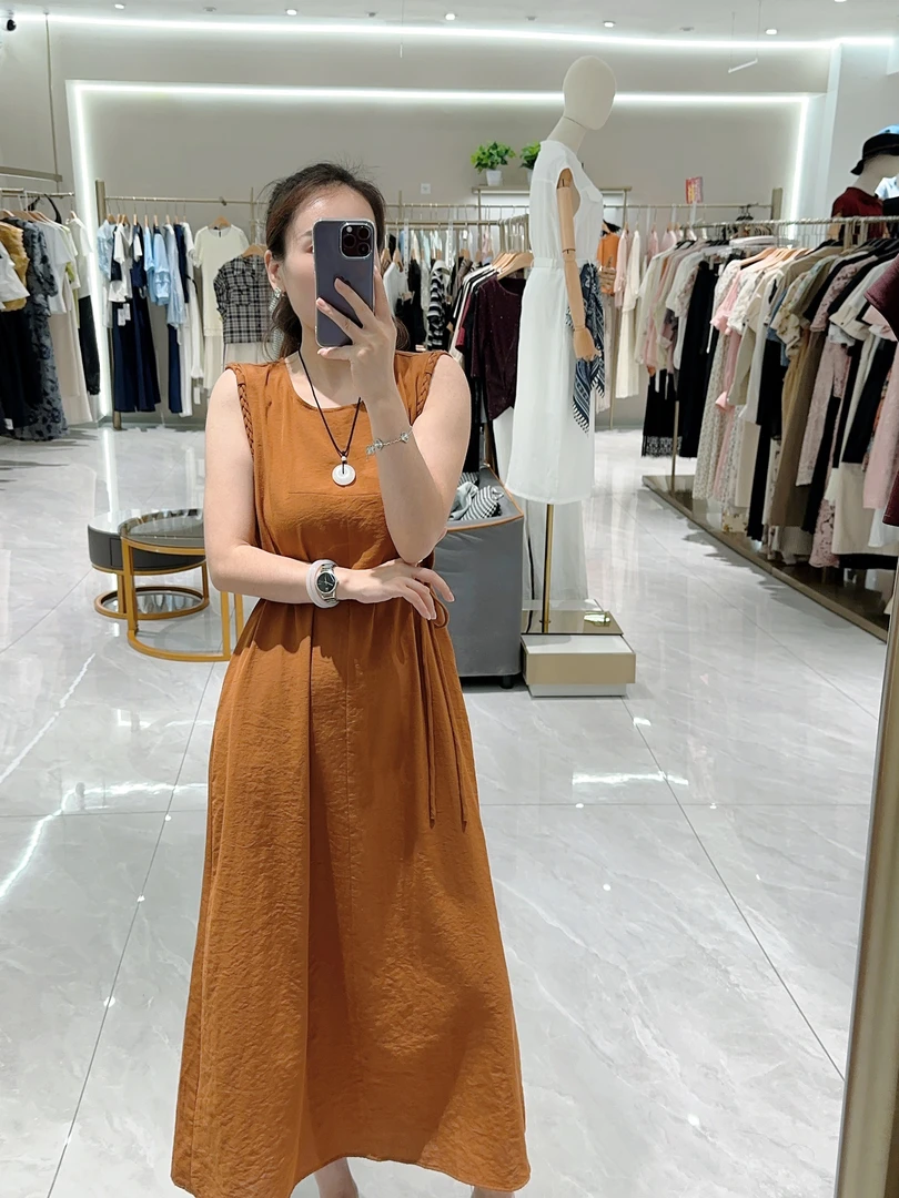 【领宏国际】02166 夏季新款棉感宽松无袖亚麻露腰显瘦气质连衣裙