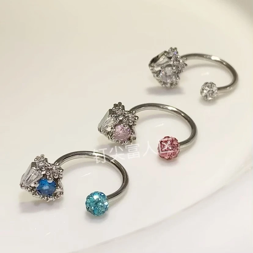 极域锆石唇环舌钉香巴拉爱心满钻小众爆闪可8+1钛钢唇钉穿刺饰品