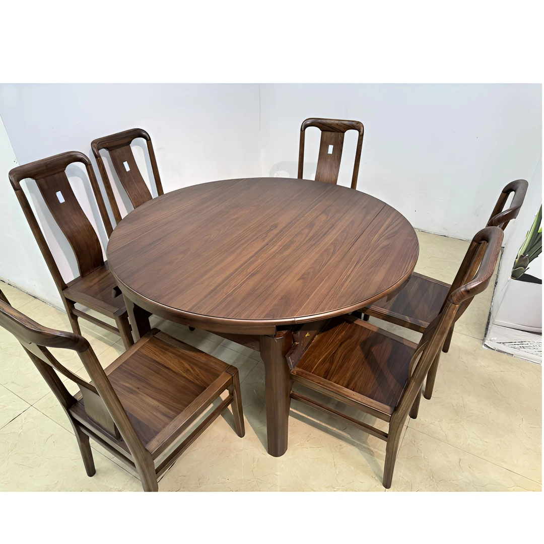 【黑胡桃木色餐桌】方圆两用可折叠！家用餐厅吃饭桌！简约全实木跳台