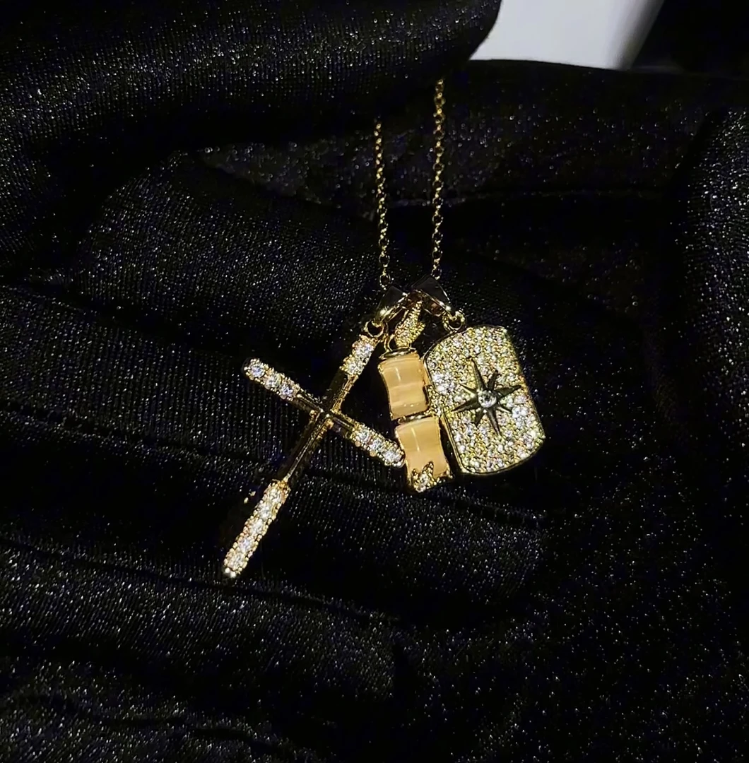 合金项链 【蛇年 镜中竹影 项链】黄色十字军花空牌项链diy国潮风