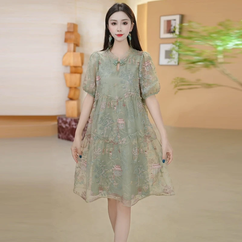 【连衣裙】夏季国风气质优雅显瘦减龄法式韩版绣花复古女装连衣裙