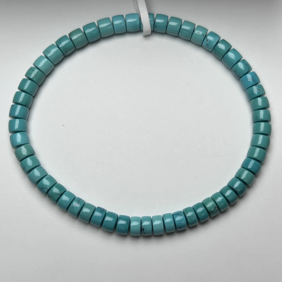 湖北竹山原矿高瓷蓝绿绿松石直切药片单圈手串手链4.5×3mm
