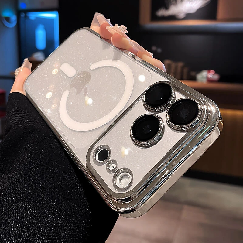适用于苹果17promax手机壳透明闪粉磁吸带镜头膜网红男女款高级感