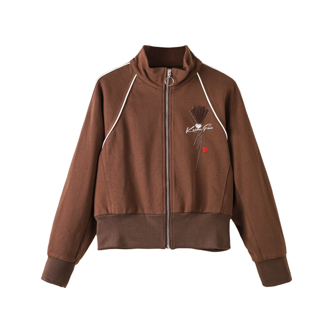 6620S-休闲运动风连立领刺绣撞色线短外套