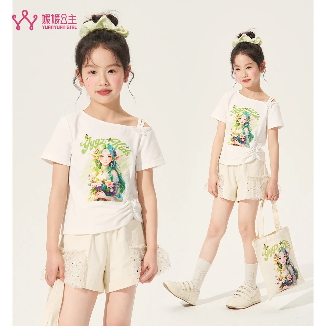 媛媛公主媛【风之精灵】2025夏季女中大童时尚百搭T恤15201V007