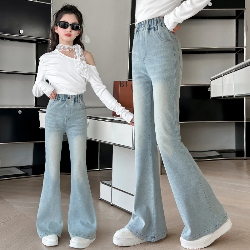 女童喇叭裤2025新款春秋女大儿童修身微喇裤儿童直筒裤子时髦洋气