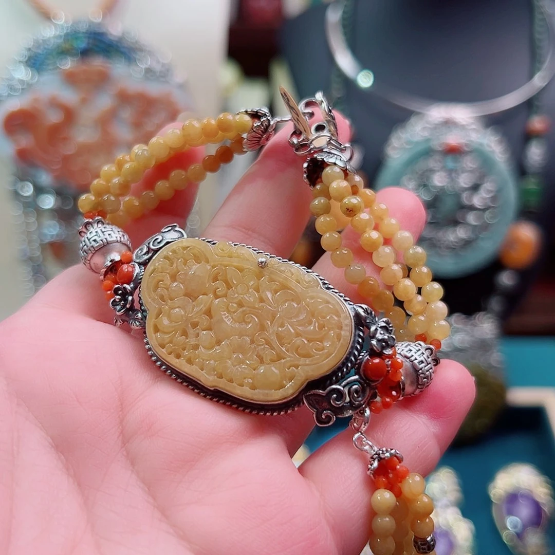 手链翡翠银S925镶嵌国风