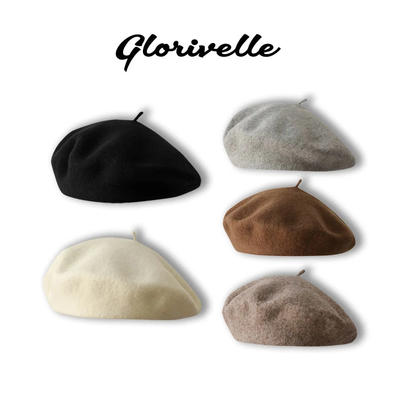 Glorivelle英伦复古帽子秋冬韩版休闲百搭羊毛画家帽网红贝雷帽