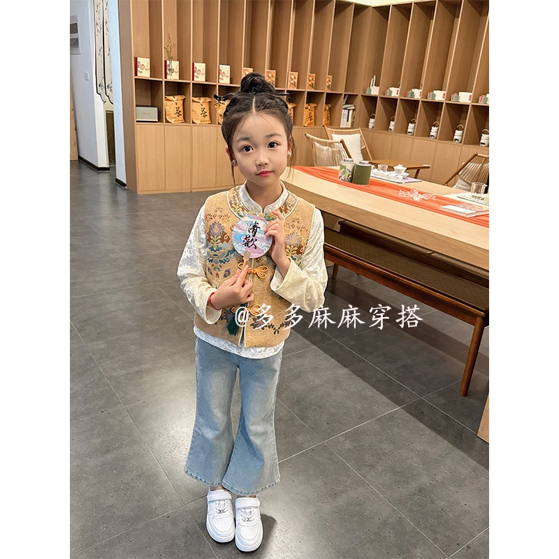2025秋季新中式女童国风刺绣款圆领套装26007#