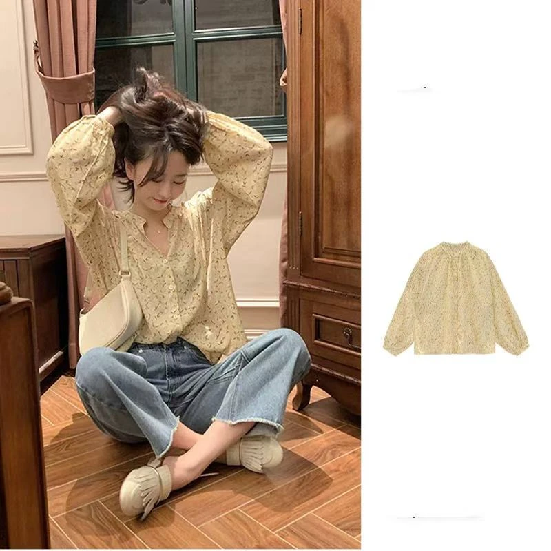 2028 70法式甜美碎花衬衫早春设计感小众长袖衬衣宽松别致温柔