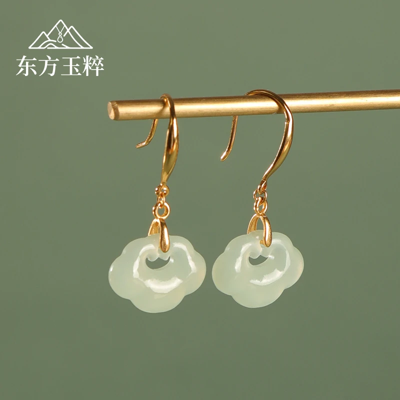 s925银镶和田玉锁耳饰耳环 多样性发货 拍一发一