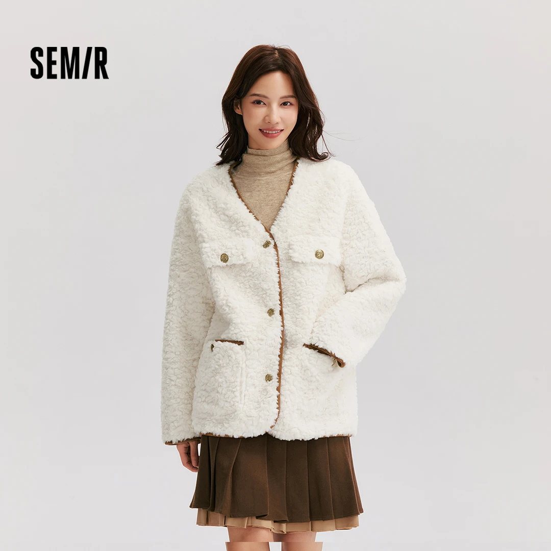 【森马】仿兔毛外套 109724108014 白色调/咖色调