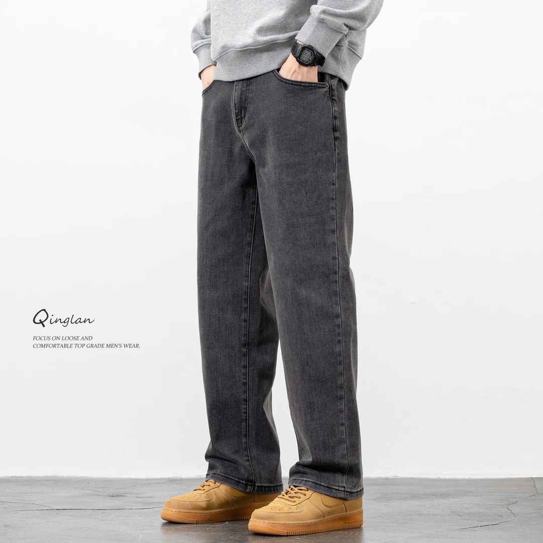 黑灰色牛仔裤男直筒宽松潮流休闲高级感百搭弹力裤子2025秋冬新款