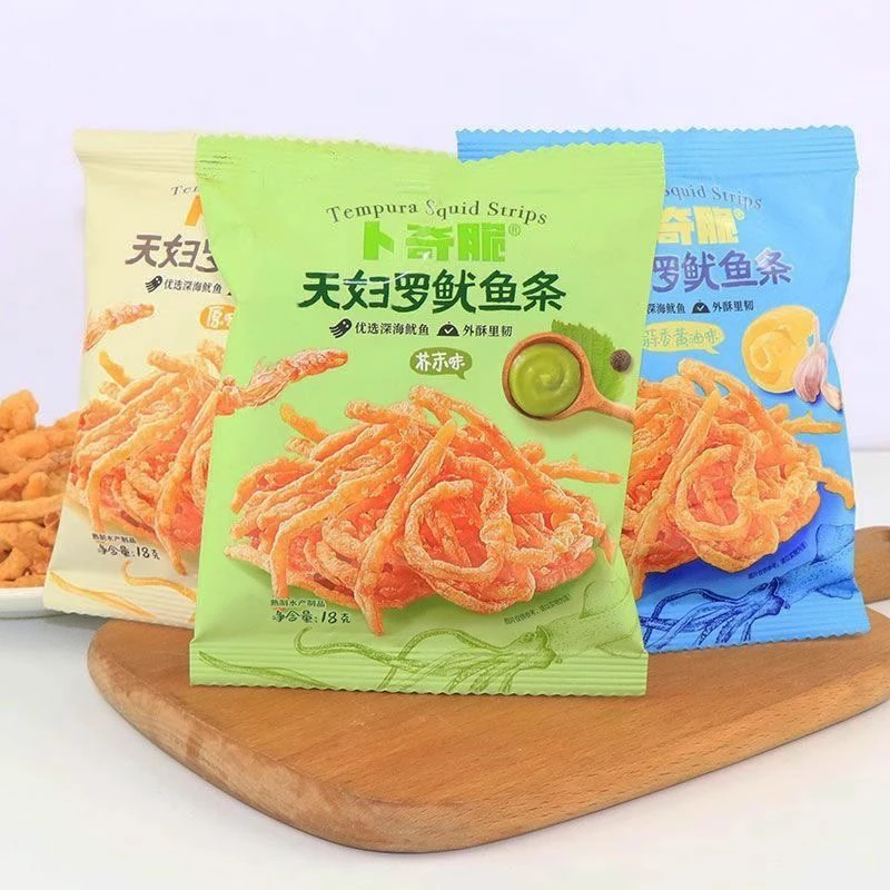袋装卜奇脆天妇罗鱿鱼条便携小包装即食芥末脆皮鱿鱼丝小零食