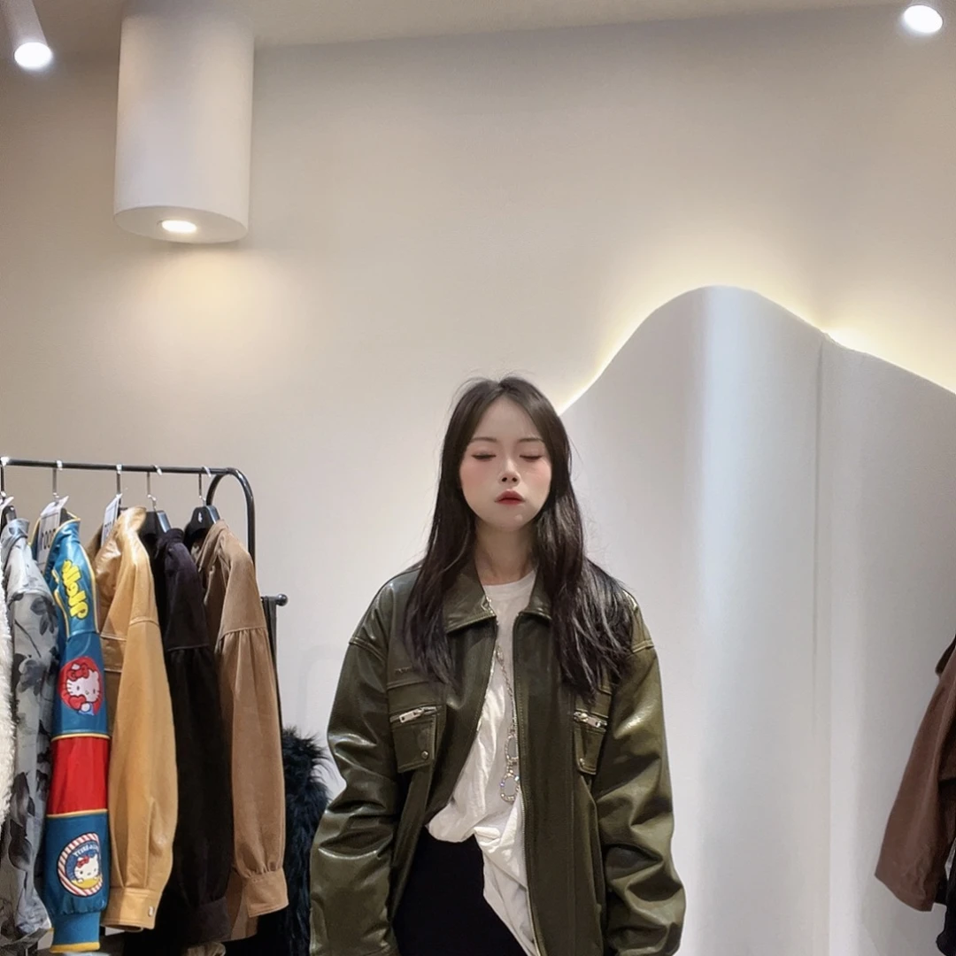 L***g真皮皮衣油蜡皮416浅绿