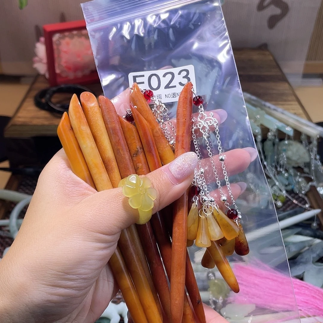 蛇纹石玉发饰银S925镀金镶嵌