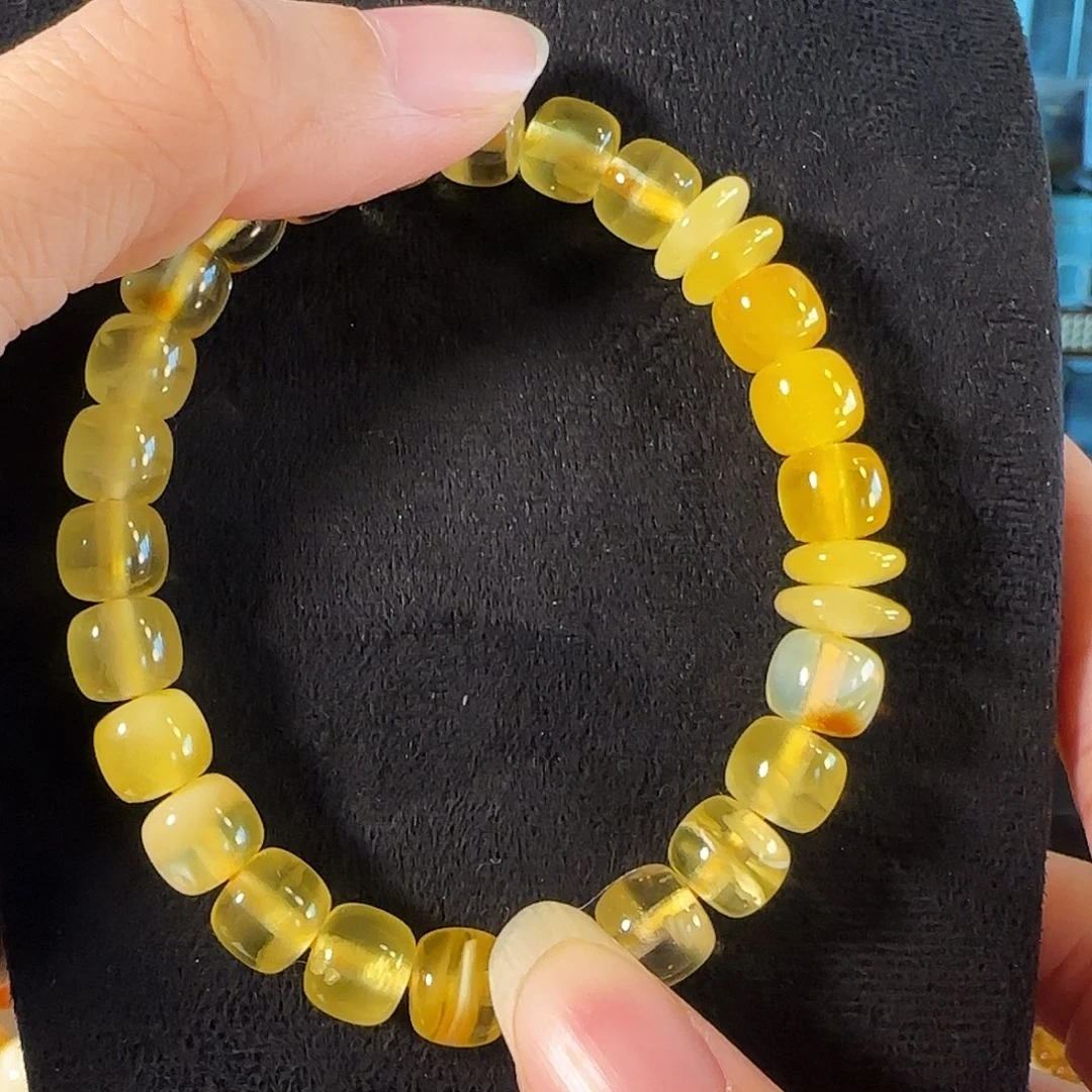 蜜蜡未镶嵌手链焦皮料荧光拉丝8mm手串