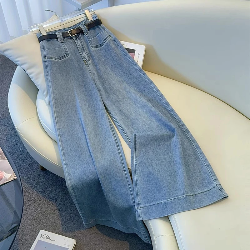 浅蓝色阔腿牛仔裤女2025新款高腰时尚气质宽松显瘦百搭休闲喇叭裤