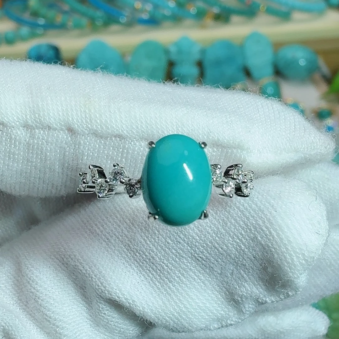 绿松石银S925镶嵌珠宝奇石设计款戒指