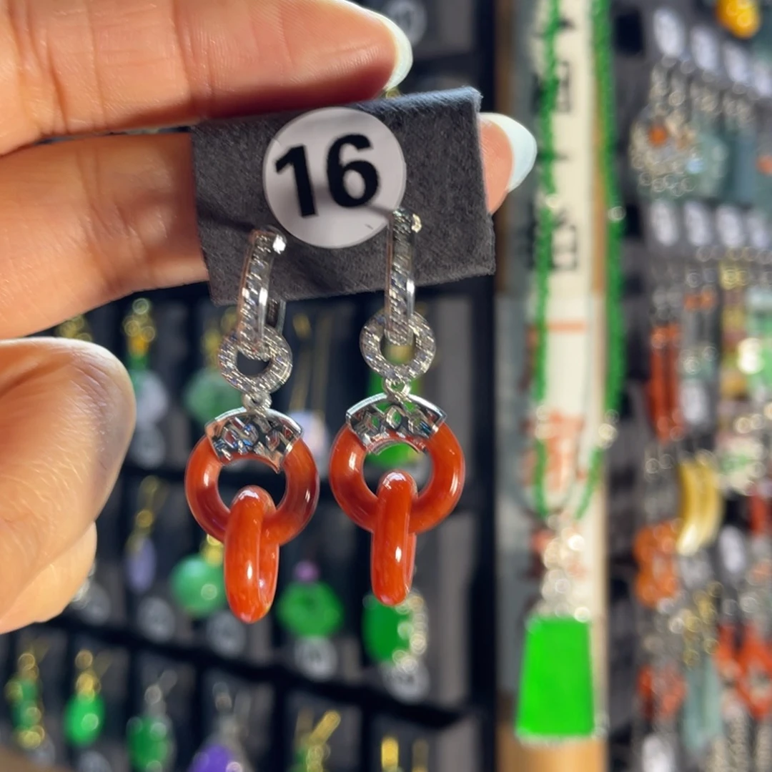 银S925镶嵌翡翠耳饰16