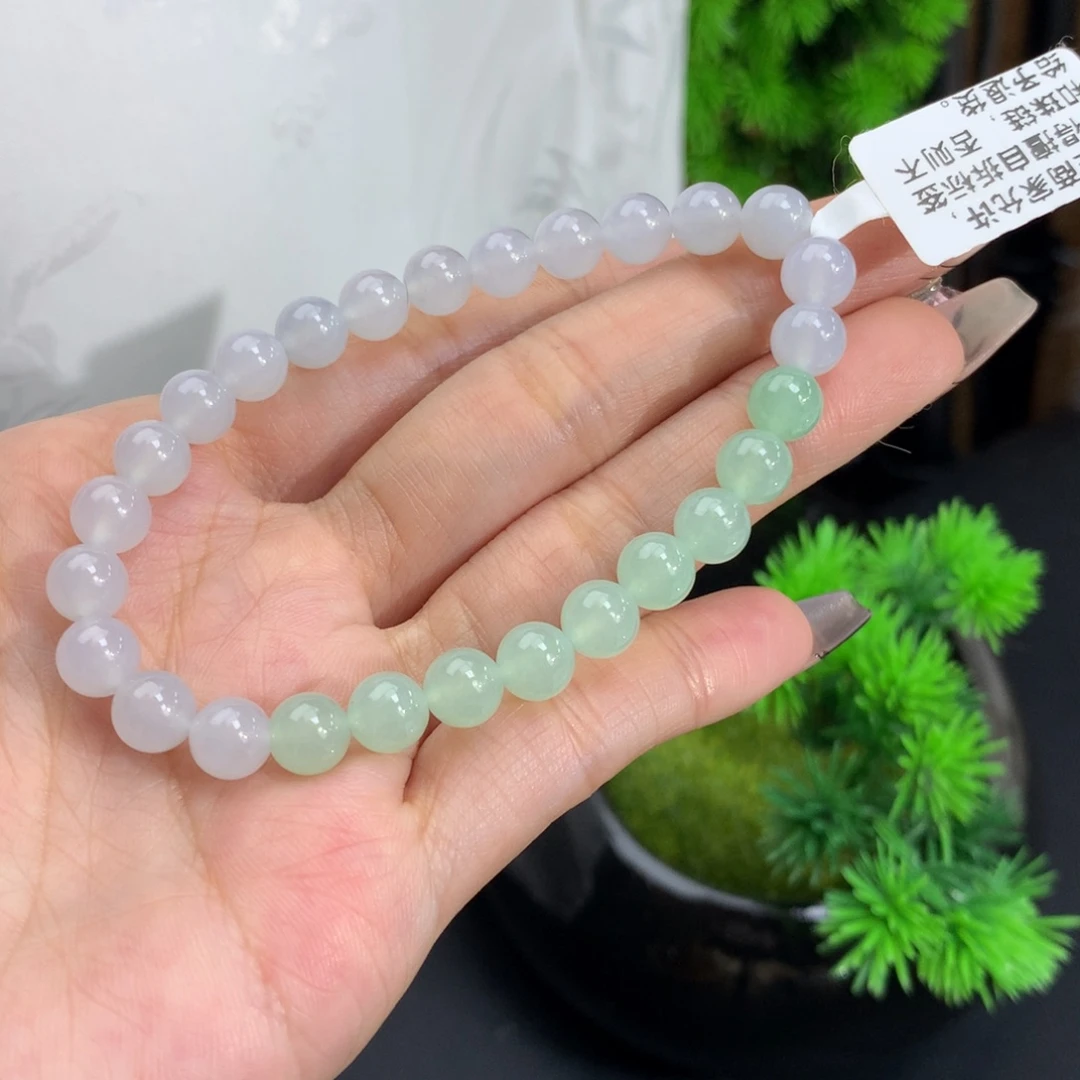翡翠手链未镶嵌卡6.8冰胶双彩手串