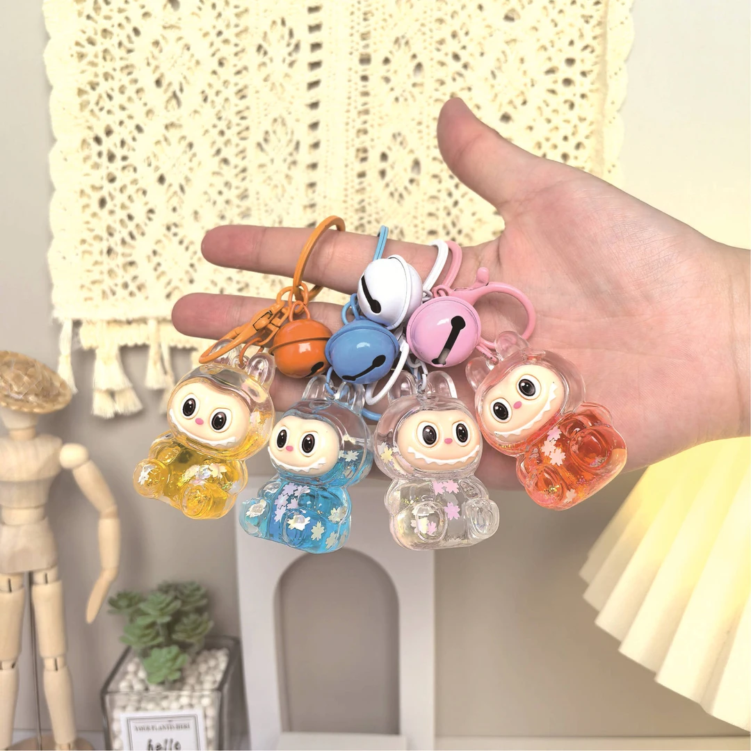 创意网红爆款拉布布入油亚克力流沙瓶可爱摆件钥匙扣公仔包包挂件