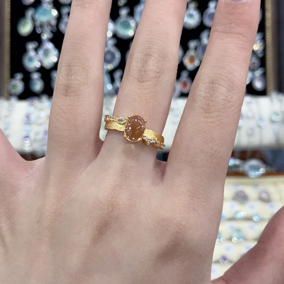 黄晶银S925镀金镶嵌戒指