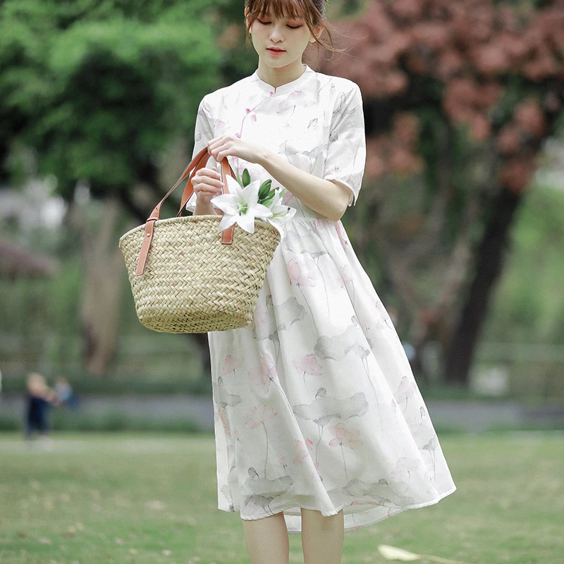 262夏季2025新款文艺改良连衣裙女复古显瘦中长裙