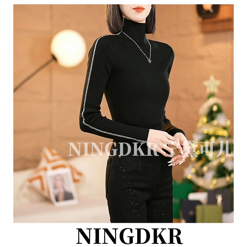 可A31212设计感名媛气质链条针织衫女高领内搭毛衣外穿洋气打底衫